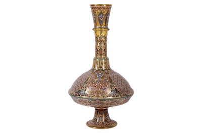 Lot 93 - A LARGE LATE 19TH CENTURY AUSTRIAN GILT AND ENAMELLED PERSIAN STYLE GLASS BOTTLE VASE IN MANNER OF LOBMEYER