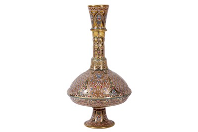 Lot 93 - A LARGE LATE 19TH CENTURY AUSTRIAN GILT AND ENAMELLED PERSIAN STYLE GLASS BOTTLE VASE IN MANNER OF LOBMEYER