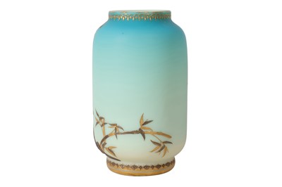 Lot 76 - A LATE 19TH CENTURY STOURBRIDGE GILT AND SILVERED TURQUOISE OPALINE GLASS VASE