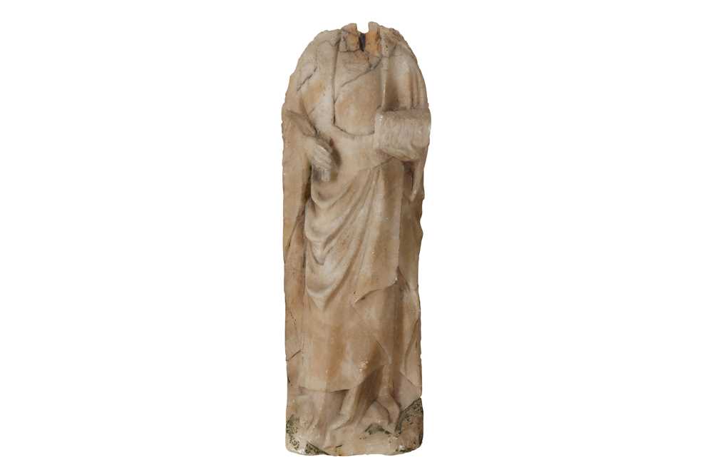 Lot 42 - A 15TH CENTURY ENGLISH NOTTINGHAM ALABASTER RELIEF FIGURE OF A FEMALE SAINT