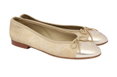 Lot 329 - Chanel Metallic Gold Ballet Flats - Size 36.5