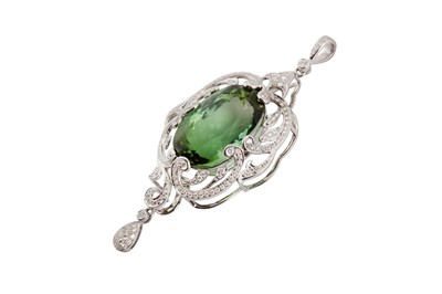Lot 1234 - A green tourmaline and diamond pendant