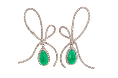 Lot 187 - A pair of emerald and diamond earrings