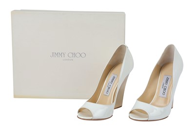 Lot 507 - Jimmy Choo White Biel Peep Toe Wedge - Size 35