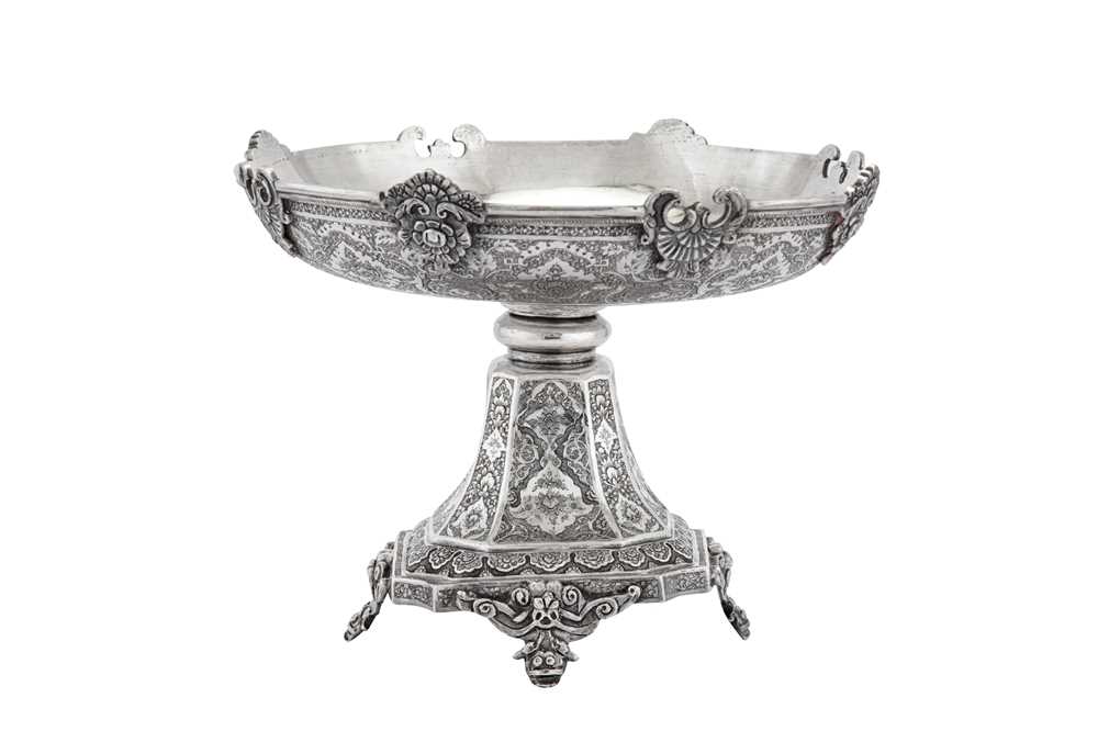 Lot 214 - A mid-20th century Iranian (Persian) silver revolving fruit bowl, Isfahan circa 1940 mark of Bireae