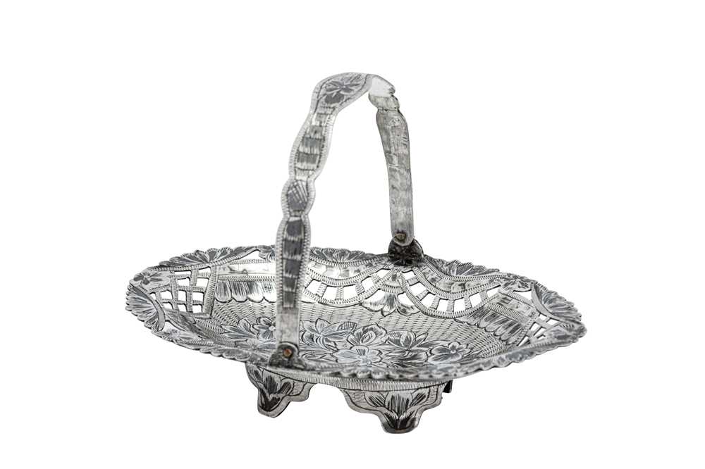 Lot 182 - A mid-20th century Iranian (Persian) silver and niello nuts basket, Tabriz circa 1940