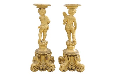 Lot 81 - A PAIR OF LATE 19TH / EARLY 20TH CENTURY GILTWOOD TORCHERE STANDS