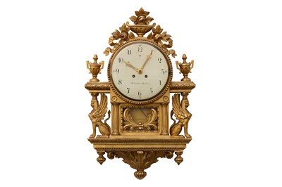 Lot 386 - A 19th century and later Swedish giltwood wall clock in the Empire style