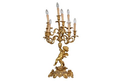 Lot 167 - A LARGE FRENCH GILT BRONZE EIGHT BRANCH FIGURAL CANDELABRA, EARLY 20TH CENTURY