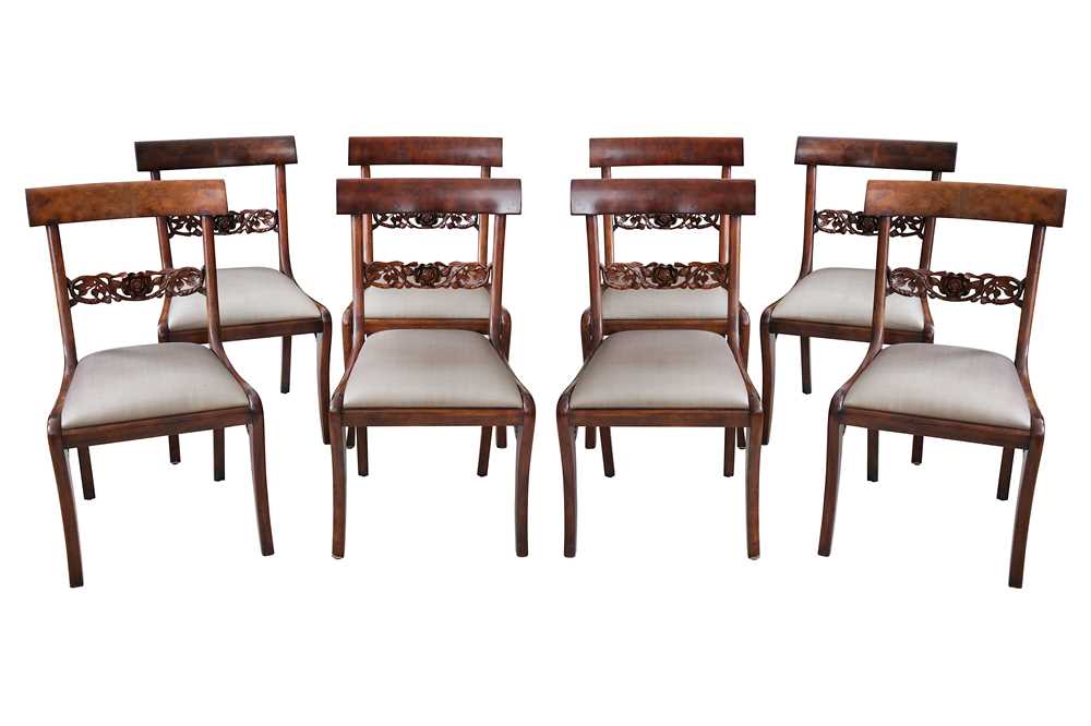 Lot 774 - A set of eight Regency style Theodore Alexander mahogany dining or side chairs