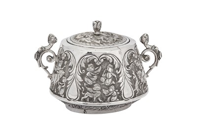 Lot 188 - An early 20th century Iranian (Persian) silver twin handled sugar bowl, Kermanshah circa 1900