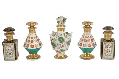 Lot 233 - Five 19th century French porcelain perfume bottles