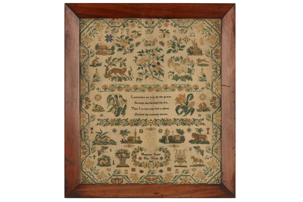 Lot 570 - An early Victorian sampler worked in coloured silks