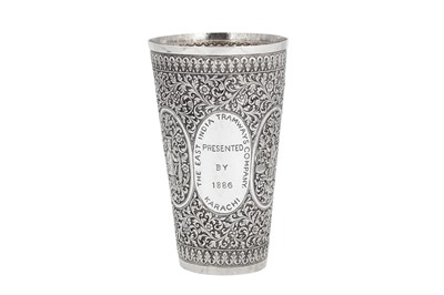 Lot 116 - A late 19th century Anglo – Indian unmarked silver presentation vase, Karachi Cutch circa 1886