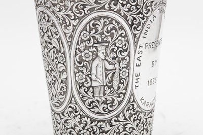 Lot 116 - A late 19th century Anglo – Indian unmarked silver presentation vase, Karachi Cutch circa 1886
