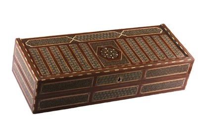 Lot 262 - λ A PORTABLE MICRO-MOSAIC KHATAMKARI BACKGAMMON BOARD