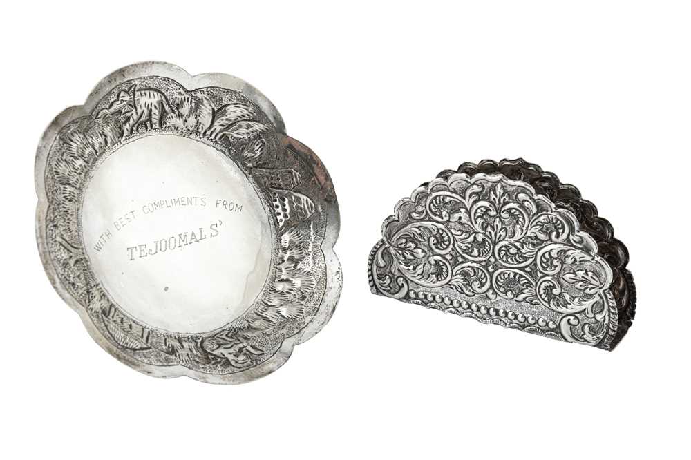 Lot 199 - A late 20th century Indian silver letter rack, together with a white metal mid-20th century Bombay bowl