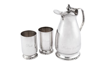 Lot 190 - A late 20th century Indian silver water ewer and pair of beakers, Bombay circa 1980