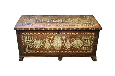 Lot 230 - λ A LARGE HARDWOOD MOTHER-OF-PEARL-INLAID OTTOMAN CHEST