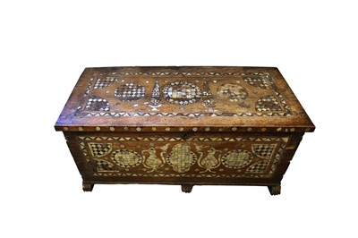 Lot 230 - λ A LARGE HARDWOOD MOTHER-OF-PEARL-INLAID OTTOMAN CHEST