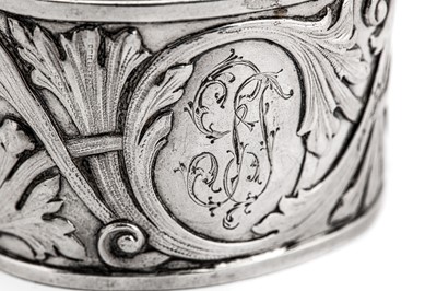 Lot 277 - A pair of Nicholas II Russian 84 zolotnik (875 standard) silver napkin rings, Moscow 1908-16 by Fyodor Anatolyevich Lorie (active 1871-1916)