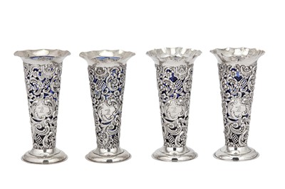 Lot 377 - A set of four Victorian sterling silver posy vases, London 1893 by William Comyns