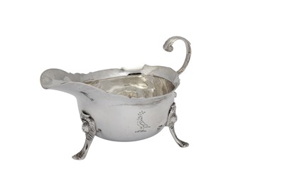 Lot 420 - A George II Irish sterling silver sauceboat, Dublin circa 1750 by Robert Glanville (active 1745-58)