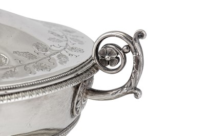 Lot 243 - A Louis XVII / early 19th century French 950 standard silver écuelle and stand, Paris 1819-38 mark of O.B. Bourgois