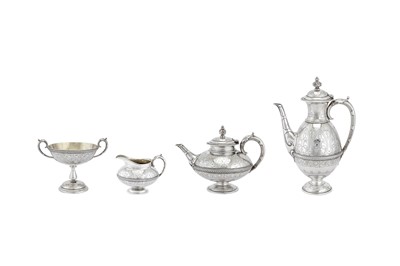 Lot 363 - A Victorian sterling silver four-piece tea and coffee service, Birmingham 1871 by Elkington and Co