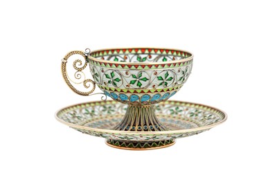 Lot 61 - An early 20th century Norwegian 930 standard silver gilt and plique-à-jour enamel cup and saucer, Bergen circa 1910 by Marius Hammer