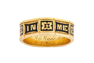 Lot 262 - A gold and enamel mourning ring, 1869-70