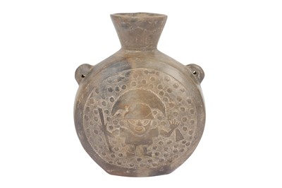 Lot 148 - A Peruvian Chimu blackware canteen vessel, circa 1100-1400AD
