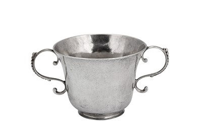 Lot 404 - A mid-18th century George III silver Channel Islands twin handled cup, Guernsey circa 1770 by Pierre Maingy (born c. 1718, active c.1755/1775)