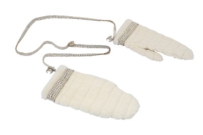 Lot 492 - Chanel Ivory Rabbit Fur Mittens with Chain - Size M