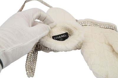 Lot 492 - Chanel Ivory Rabbit Fur Mittens with Chain - Size M