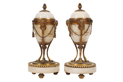 Lot 388 - A pair of late 19th century French white marble and gilt bronze cassolettes