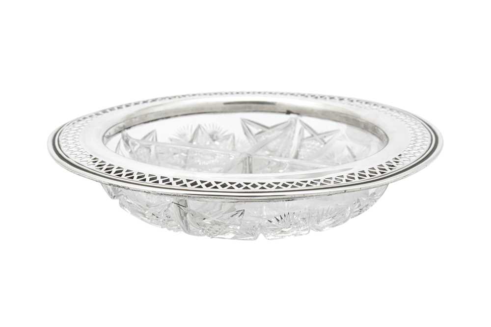 Lot 289 - An early 20th century American sterling silver mounted cut glass hors d'oeuvre or nut dish, San Francisco circa 1910 by Shreve & Co (est. 1852)