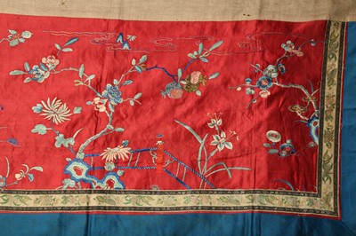Lot 379 - A CHINESE EMBROIDERED RED-GROUND 'BOYS' TEXTILE PANEL.