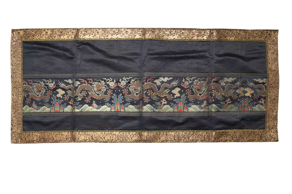 Lot 368 - A CHINESE IMPERIAL BLUE-GROUND SILK 'DRAGON'...