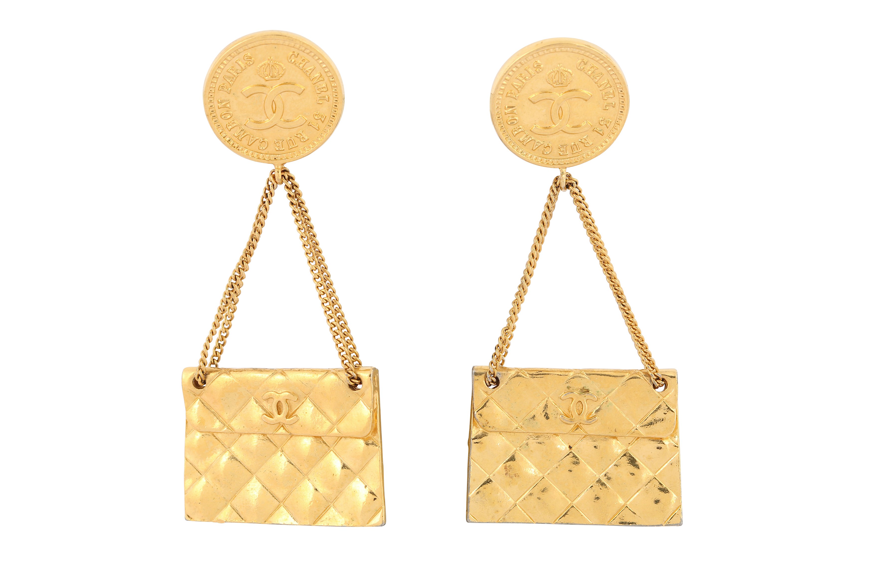 Lot 402 - Chanel Clip On Quilted Handbag Earrings