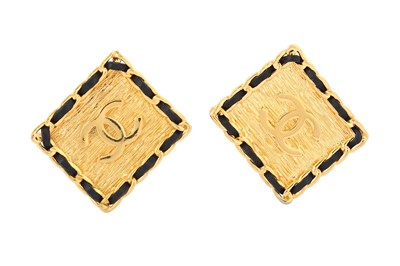 Lot 469 - Chanel Square Clip On CC Logo Earrings