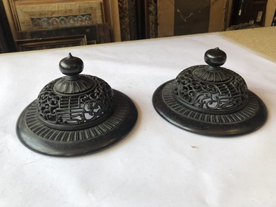 Lot 553 - A PAIR OF CHINESE WOOD COVERS.