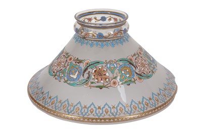 Lot 98 - LATE 19TH CENTURY FRENCH ENAMELLED GLASS LAMPSHADE BY PFULL & POTTIER