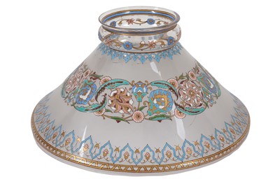 Lot 98 - LATE 19TH CENTURY FRENCH ENAMELLED GLASS LAMPSHADE BY PFULL & POTTIER
