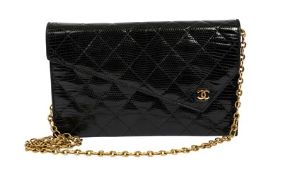 Lot 375 - Chanel Black Lizard Envelope Bag
