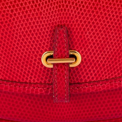 Lot 1 - Hermes Rouge Vif Shiny Lizard Crossbody Bag