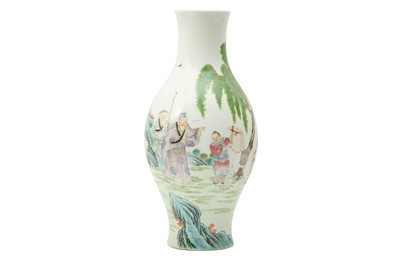 Lot 566 - A CHINESE FAMILLE ROSE FIGURATIVE VASE.