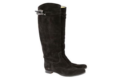 Lot 557 - Hermes Black Flat Long Boots - Size 40