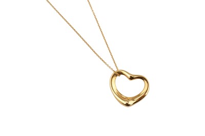 Lot 217 - A gold 'Open Heart' pendant necklace and earstuds, by Elsa Peretti for Tiffany & Co.