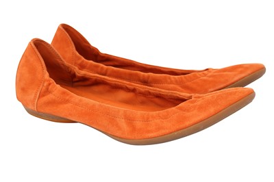 Lot 160 - Hermes Orange Carina Ballet Pumps - Size 39